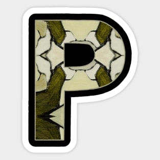 Letter P Monogram Initial Olive Green Pearl White Aesthetic Abstract Pattern Painting On Canvas Sticker